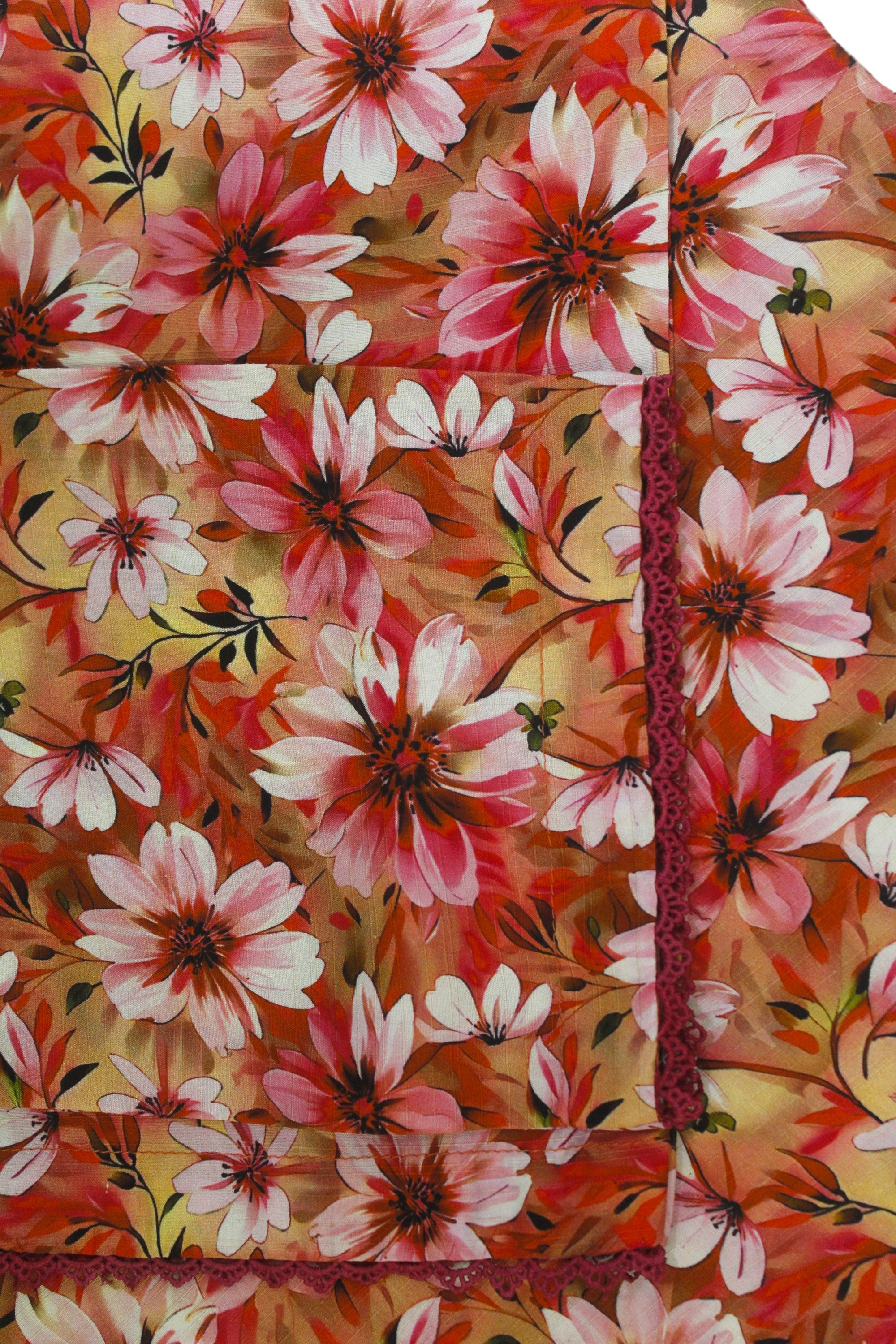 Beige Curtain Floral Printed Light Khaddar 2-Piece Suit with Lace Detailing