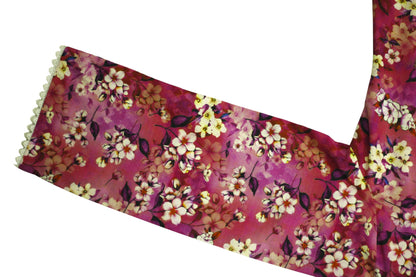 Pink Floral Printed Linen 3-Piece Banadora Suit with Pearl & Lace Detailing