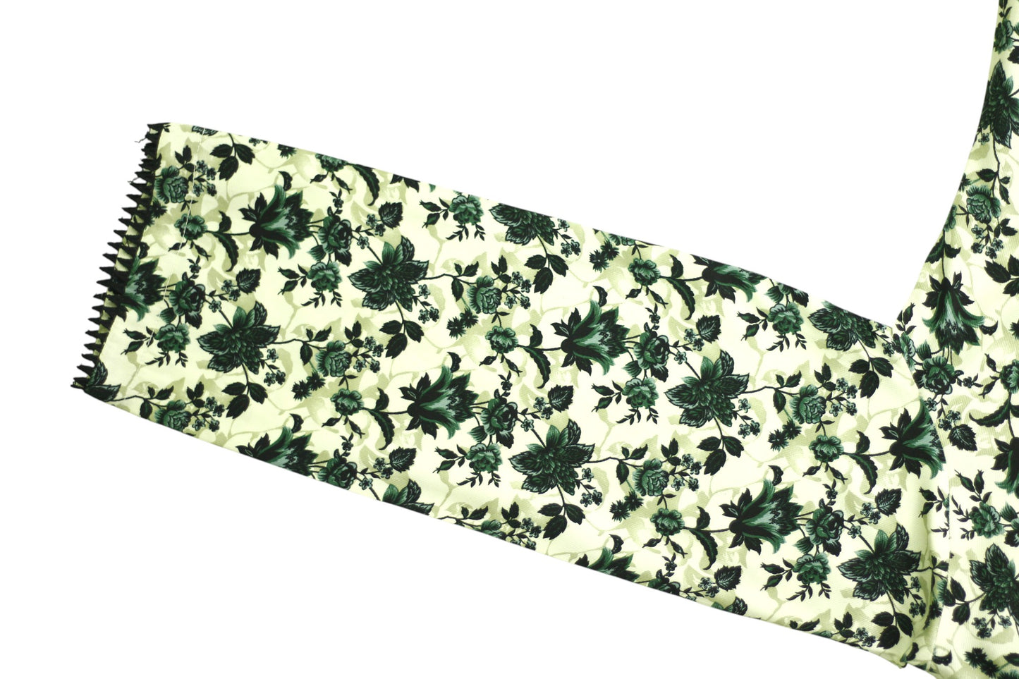 Cream White Printed Linen 3-Piece Banadora Suit with Green Floral & Lace Detailing