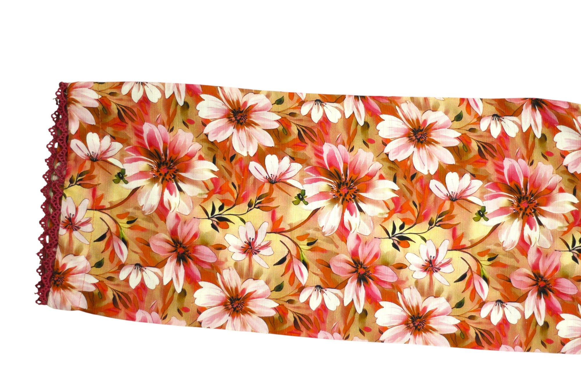 Beige Curtain Floral Printed Light Khaddar 2-Piece Suit with Lace Detailing