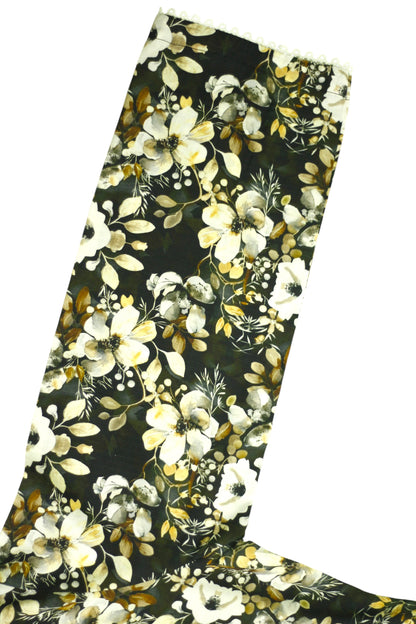 Black Printed Linen 3-Piece Banadora Suit with Lace Detailing