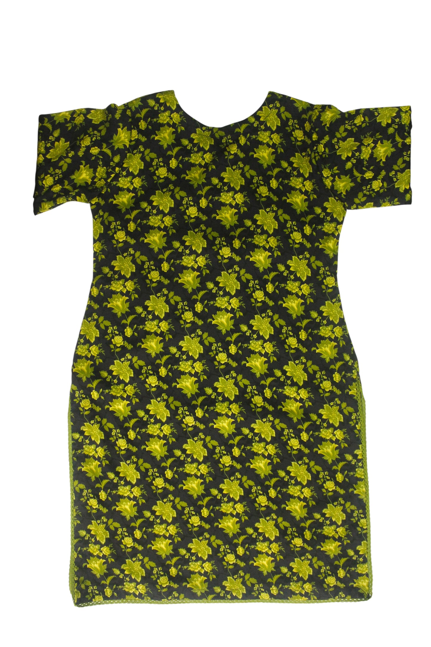 Elegant 3-Piece Printed Linen Banadora Suit with Lace Detailing – Black & Olive Green