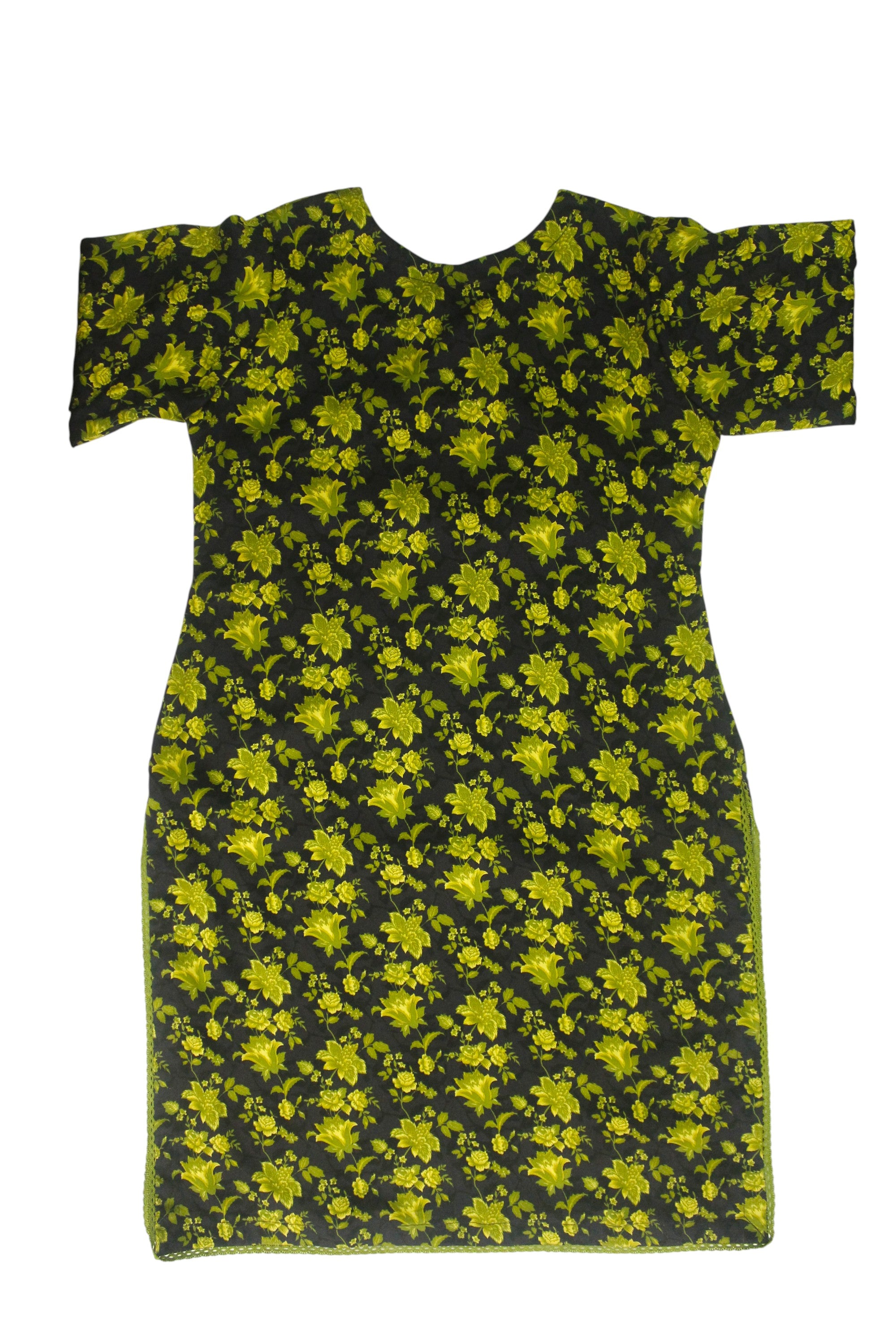 Elegant 3-Piece Printed Light Khaddar Suit with Lace Detailing – Black & Olive Green