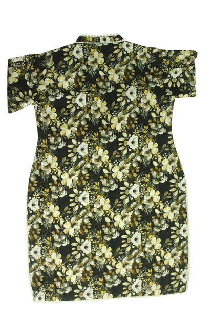 Black Printed Linen 3-Piece Banadora Suit with Lace Detailing