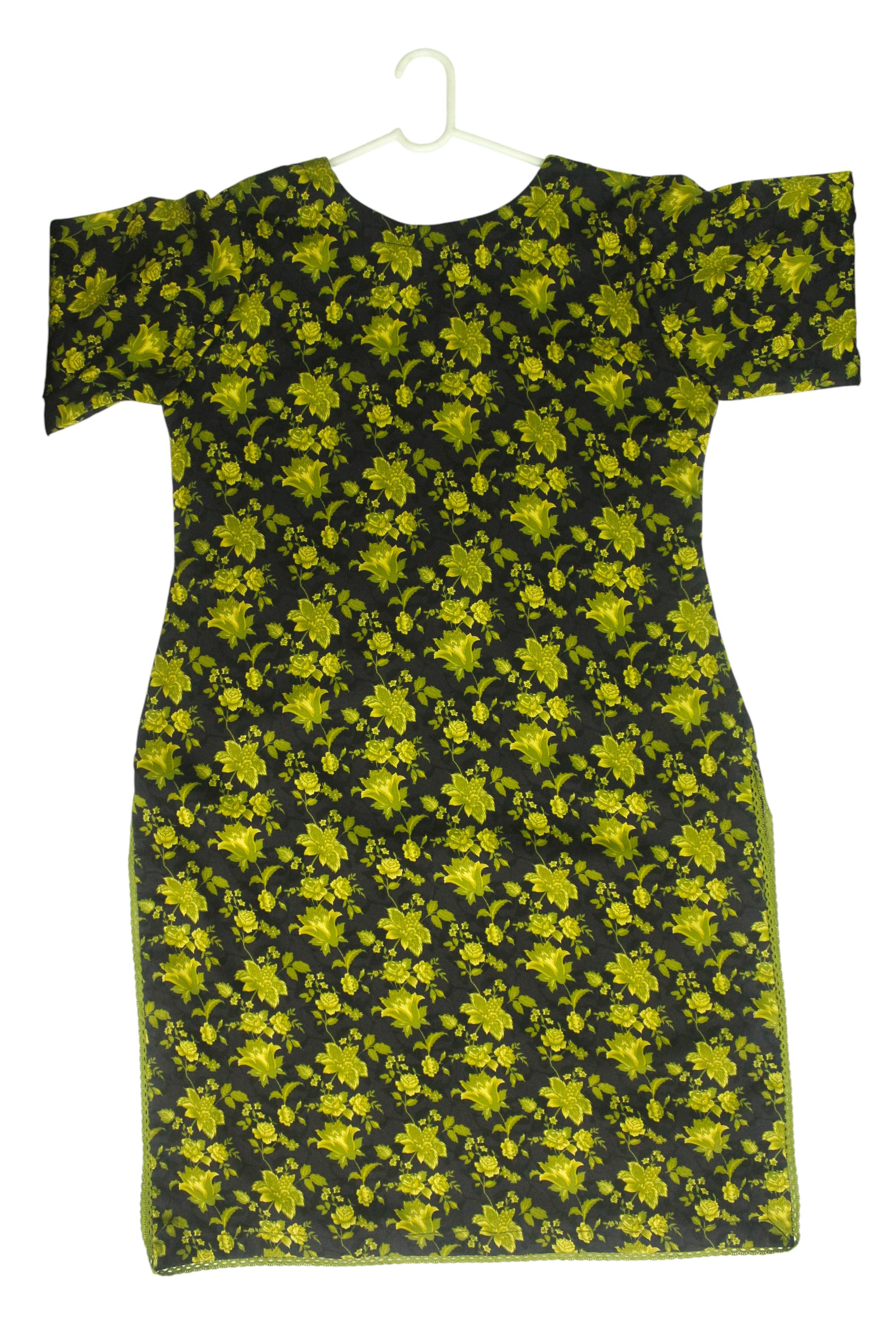 Elegant 3-Piece Printed Light Khaddar Suit with Lace Detailing – Black & Olive Green