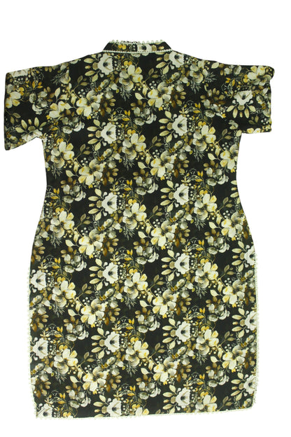 Black Printed Linen 3-Piece Banadora Suit with Lace Detailing