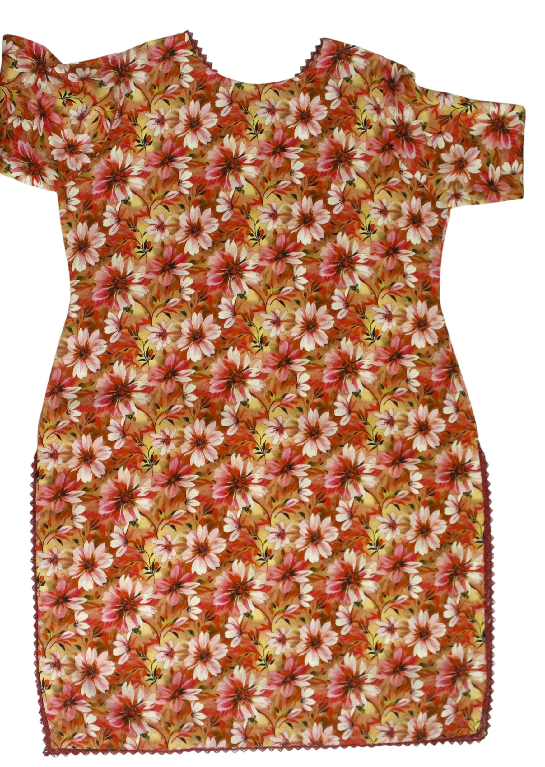 Beige Curtain Floral Printed Light Khaddar 2-Piece Suit with Lace Detailing