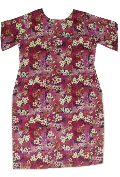Pink Floral Printed Linen 3-Piece Banadora Suit with Pearl & Lace Detailing