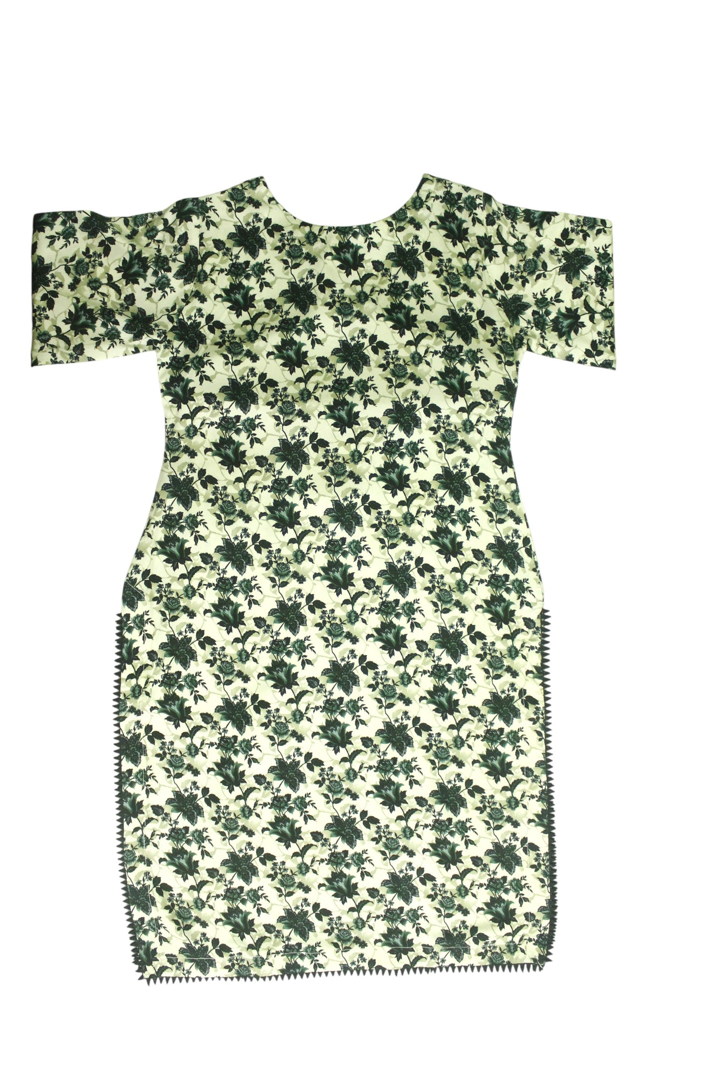 Cream White Printed Linen 3-Piece Banadora Suit with Green Floral & Lace Detailing