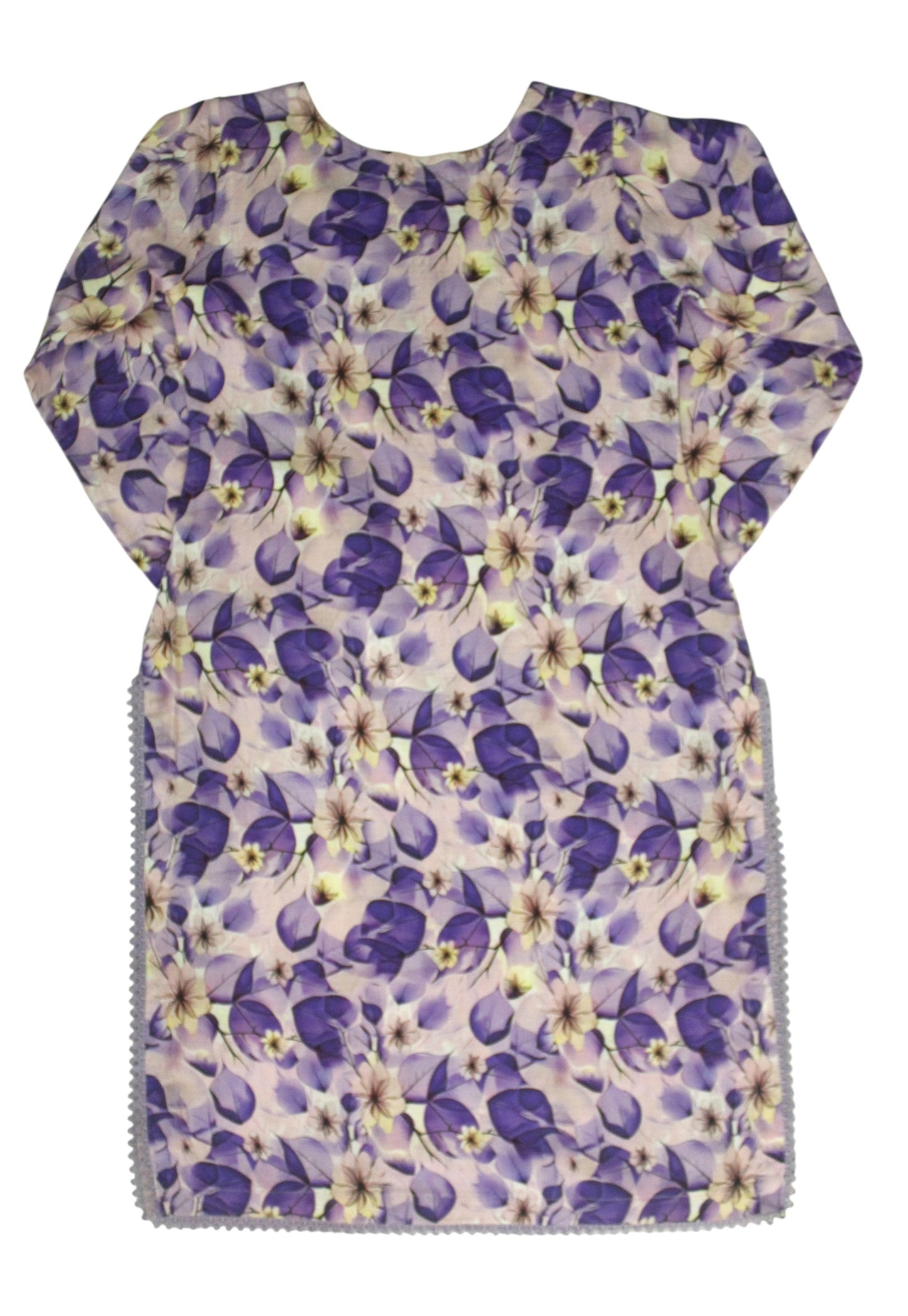 Lavender Printed Linen 2-Piece Banadora Suit with Lace & Button Detailing
