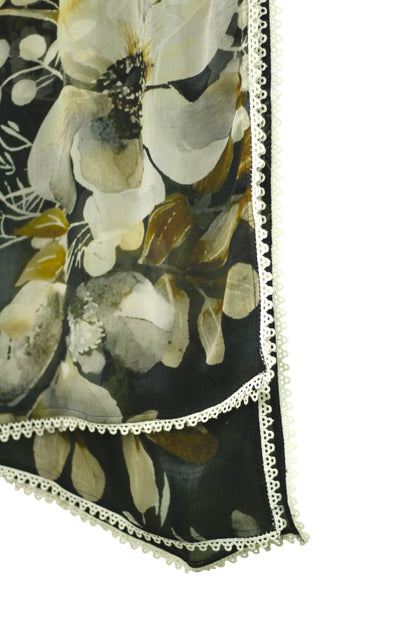 Black Printed Linen 3-Piece Banadora Suit with Lace Detailing