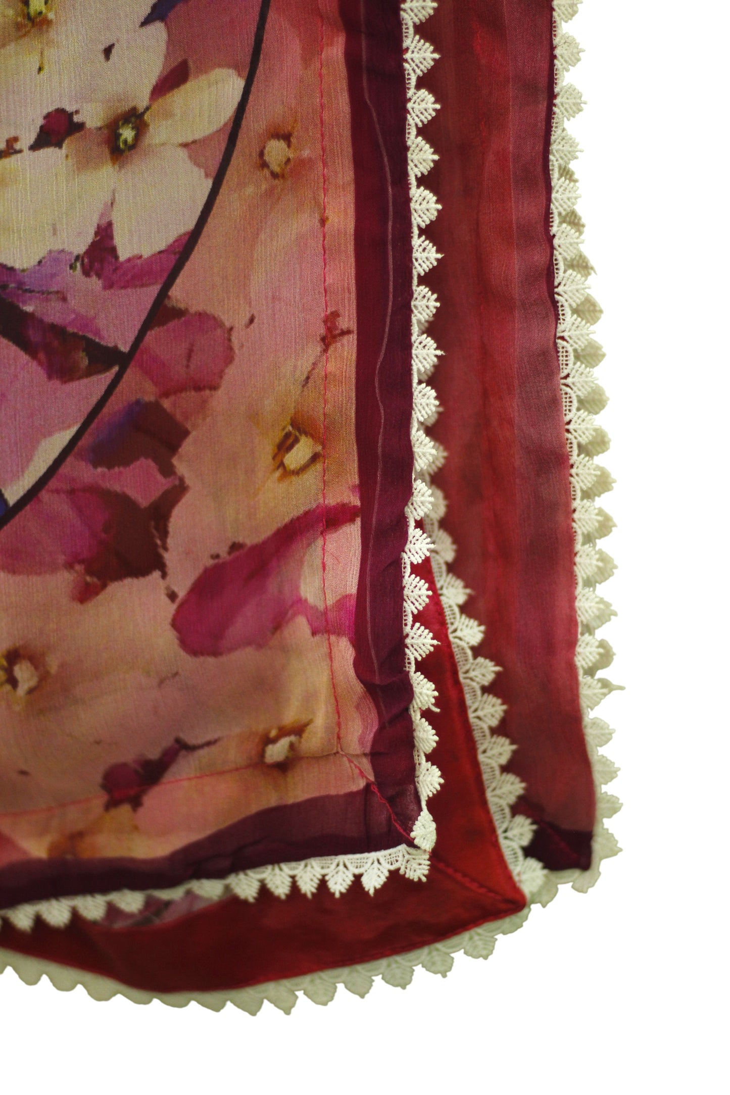 Pink Floral Printed Linen 3-Piece Banadora Suit with Pearl & Lace Detailing