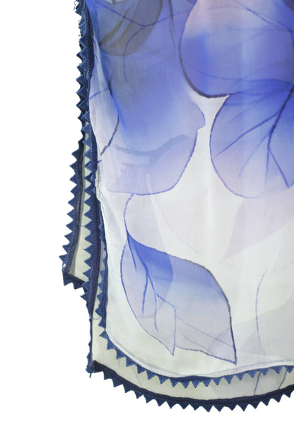 Creamy White 3-Piece Linen Banadora Suit with Blue Floral & Leaf Print and Lace