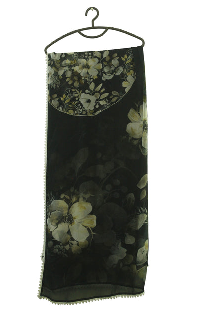 Black Printed Linen 3-Piece Banadora Suit with Lace Detailing