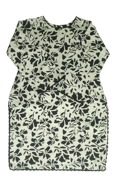 Grey Printed Linen 3-Piece Banadora Suit with Black Pattern & Lace Detailing