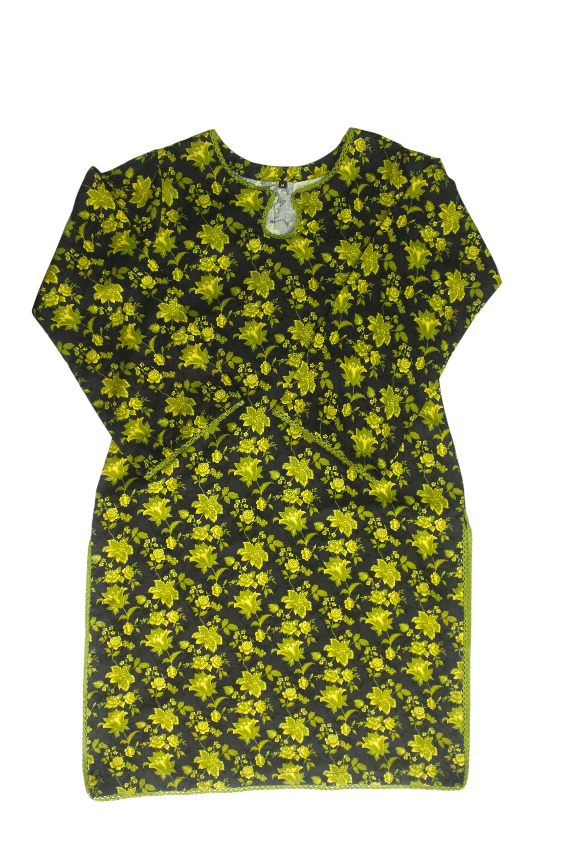 Elegant 3-Piece Printed Light Khaddar Suit with Lace Detailing – Black & Olive Green