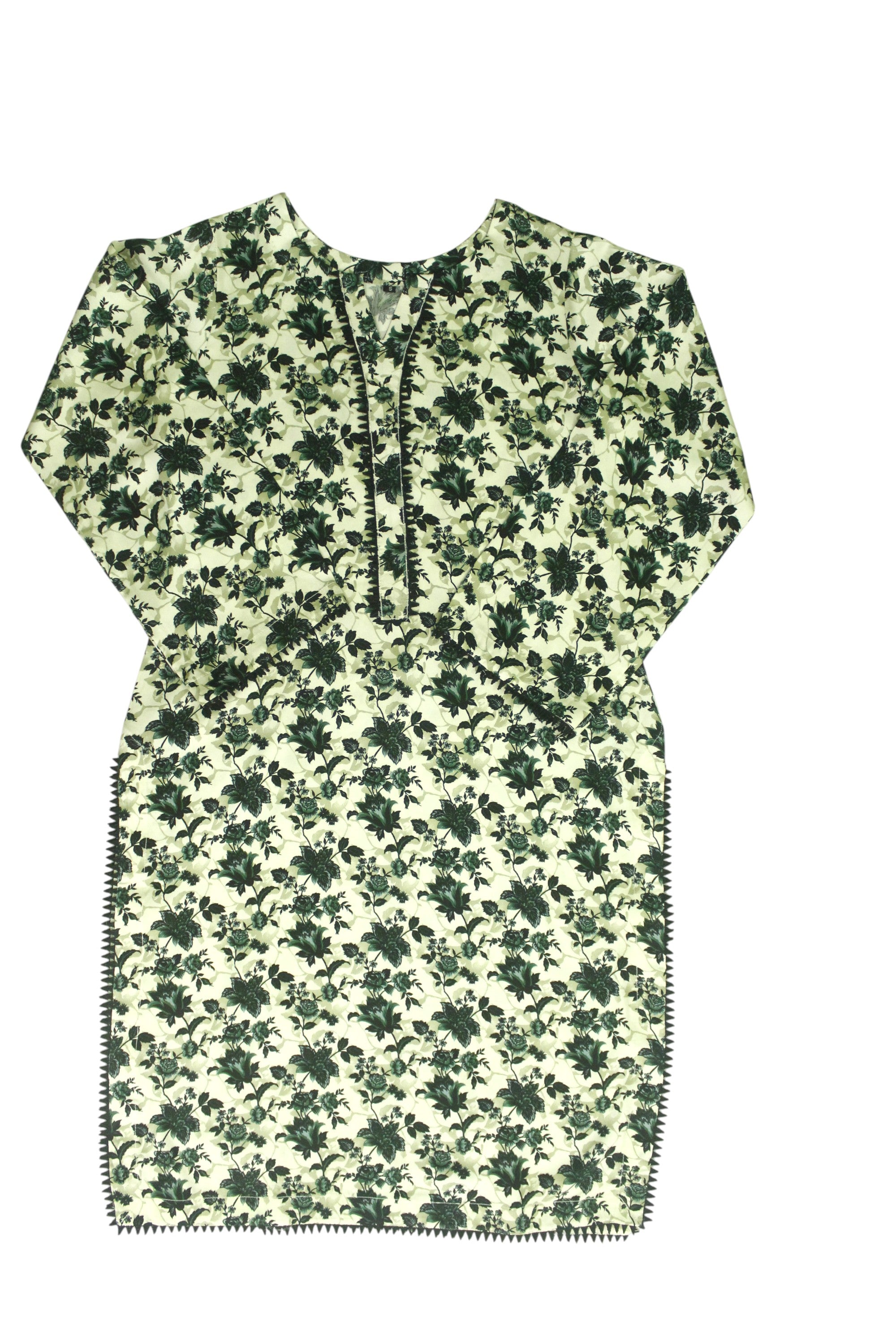 Green Floral Printed Light Khaddar 3-Piece Suit with Green Floral & Lace Detailing