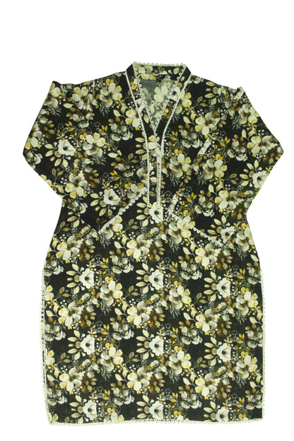 Black Printed Linen 3-Piece Banadora Suit with Lace Detailing