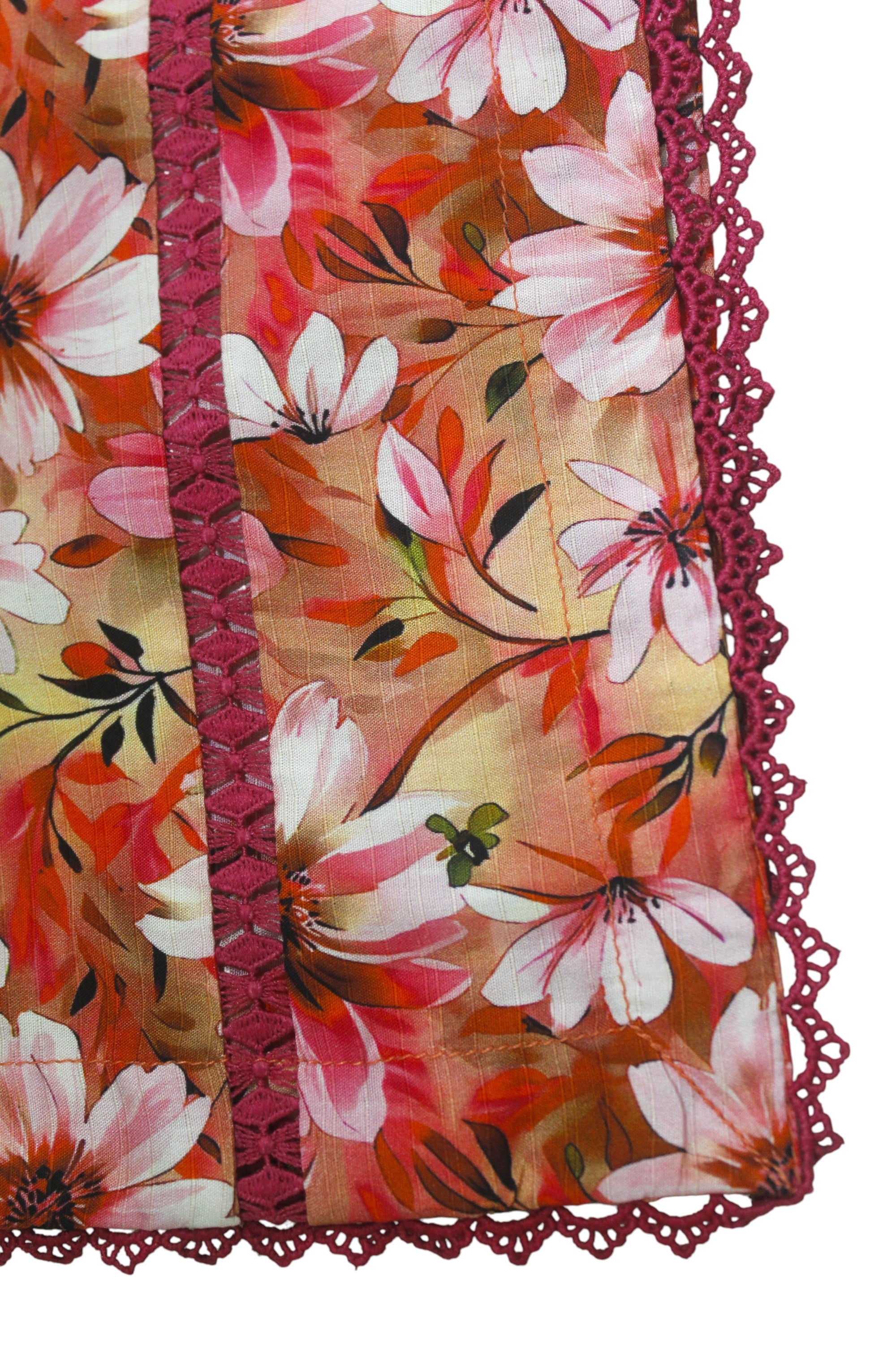 Beige Curtain Floral Printed Light Khaddar 2-Piece Suit with Lace Detailing