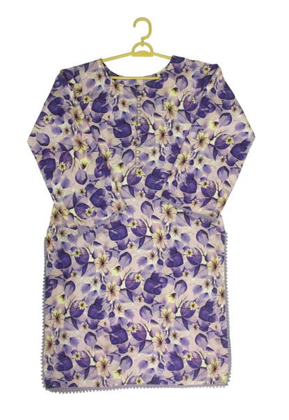 Lavender Printed Linen 2-Piece Banadora Suit with Lace & Button Detailing