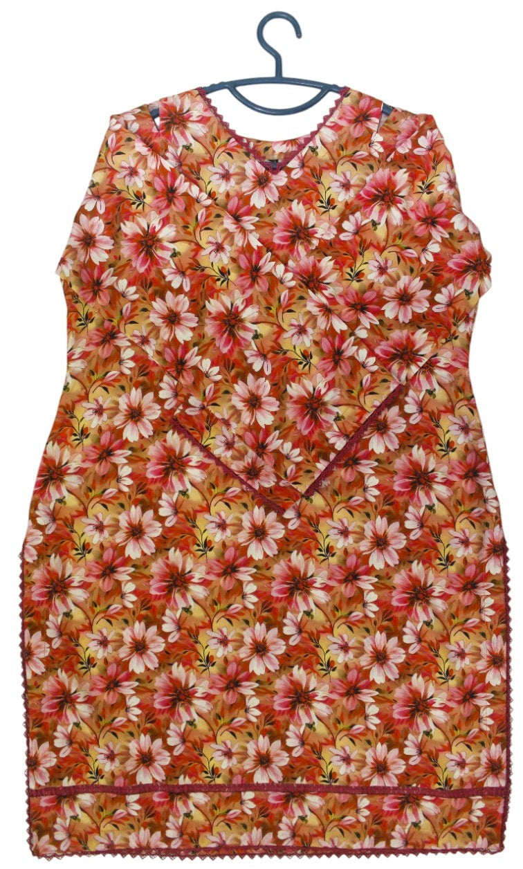 Beige Curtain Floral Printed Light Khaddar 2-Piece Suit with Lace Detailing