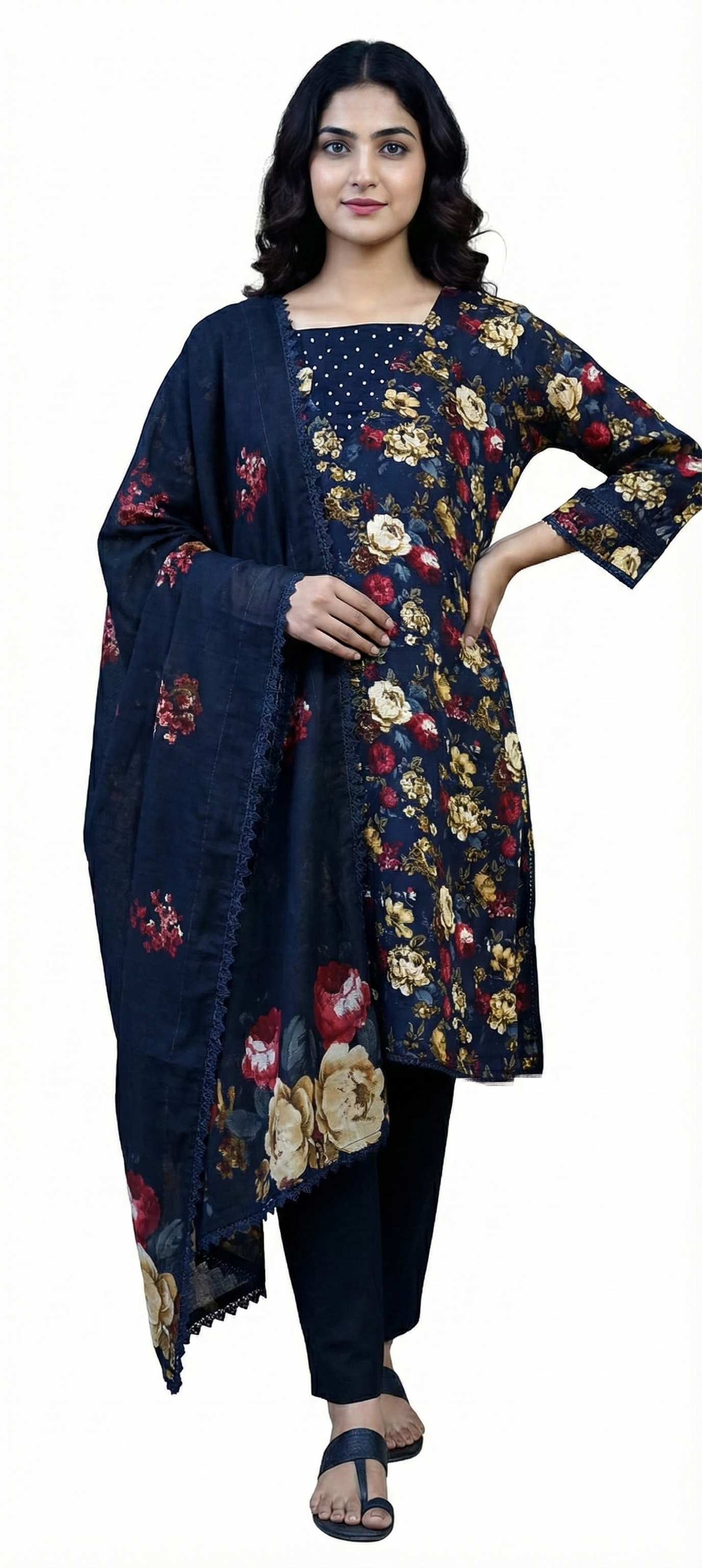 Chic Black Floral Light Khaddar 3 Piece Winter Suit 🖤