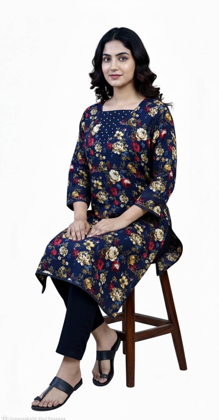 Chic Black Floral Light Khaddar 3 Piece Winter Suit 🖤