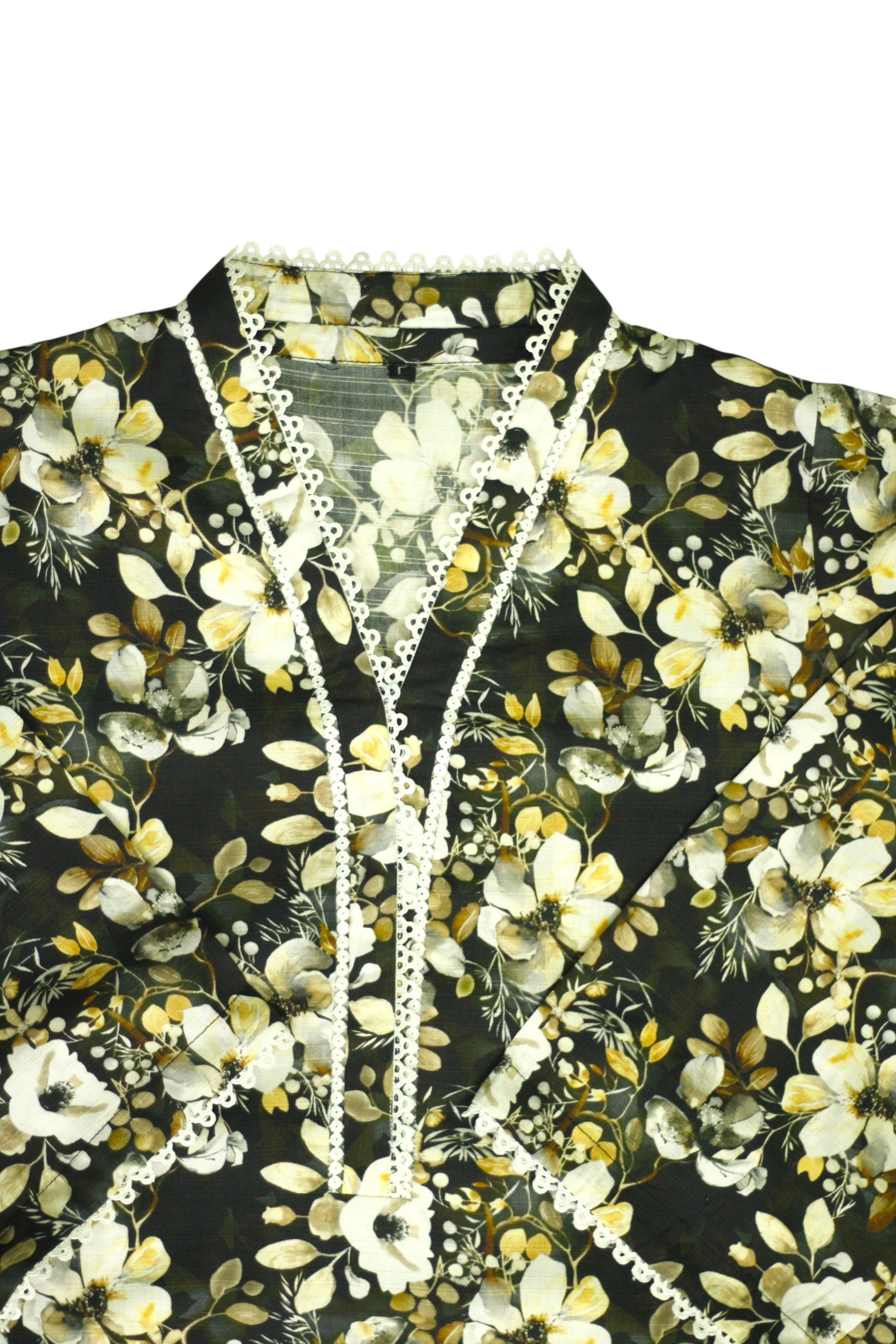 Black Printed Light Khaddar 3-Piece Suit with Lace Detailing