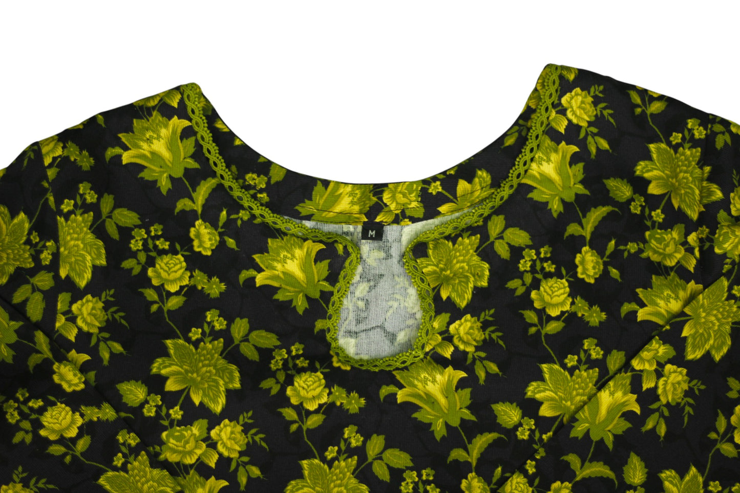 Elegant 3-Piece Printed Linen Banadora Suit with Lace Detailing – Black & Olive Green