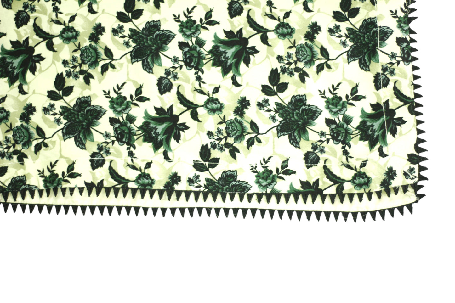 Cream White Printed Linen 3-Piece Banadora Suit with Green Floral & Lace Detailing