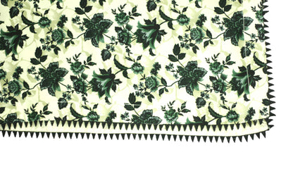 Cream White Printed Linen 3-Piece Banadora Suit with Green Floral & Lace Detailing