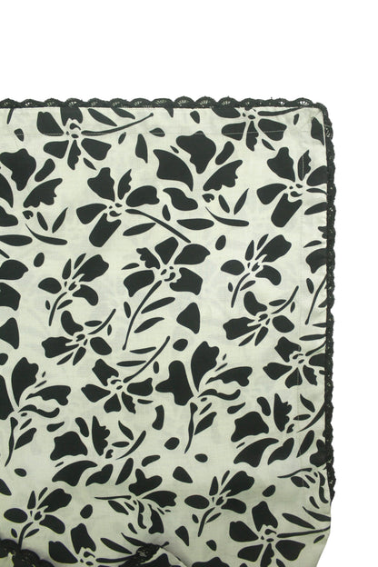 Grey Printed Linen 3-Piece Banadora Suit with Black Pattern & Lace Detailing