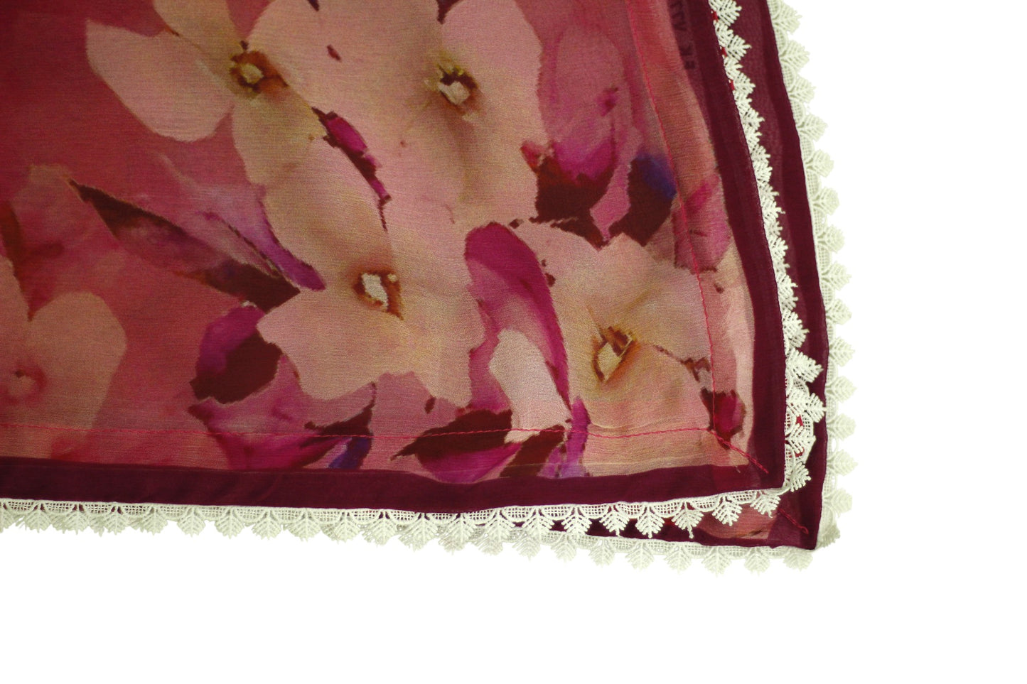 Pink Floral Printed Linen 3-Piece Banadora Suit with Pearl & Lace Detailing