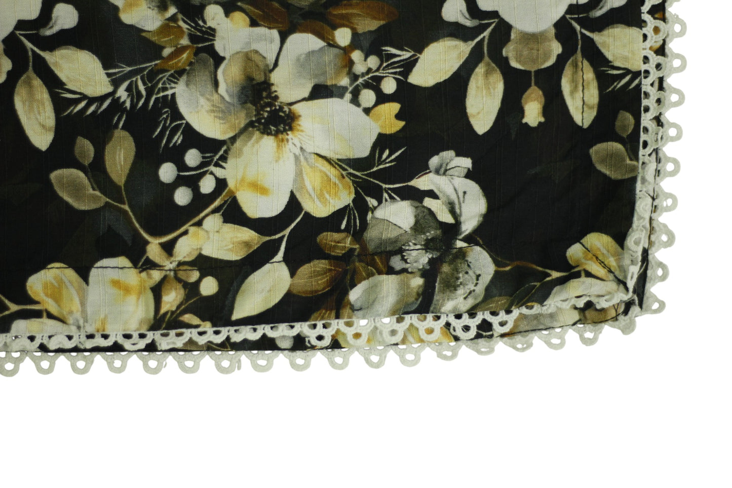 Black Printed Linen 3-Piece Banadora Suit with Lace Detailing