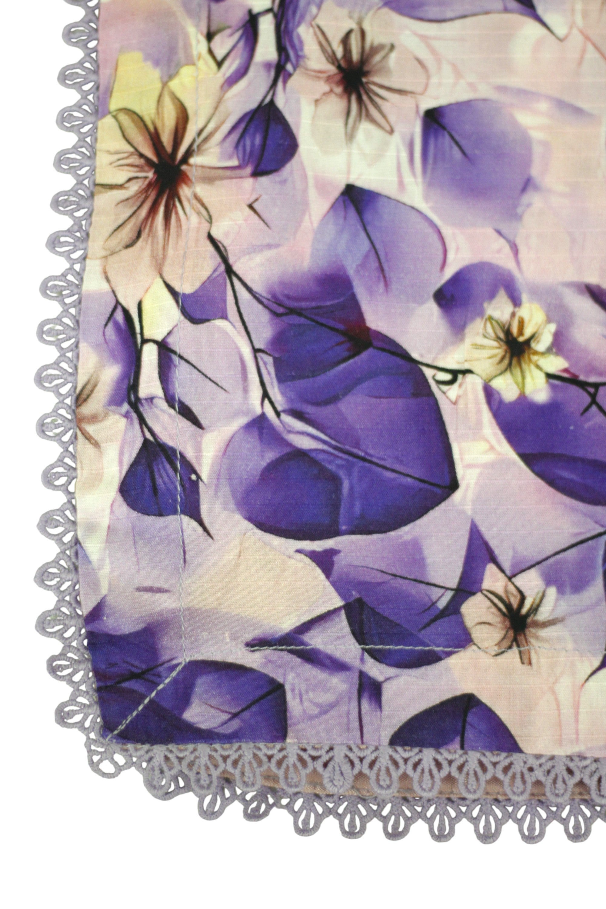 Lavender Printed Light Khaddar 2-Piece Suit with Lace & Button Detailing