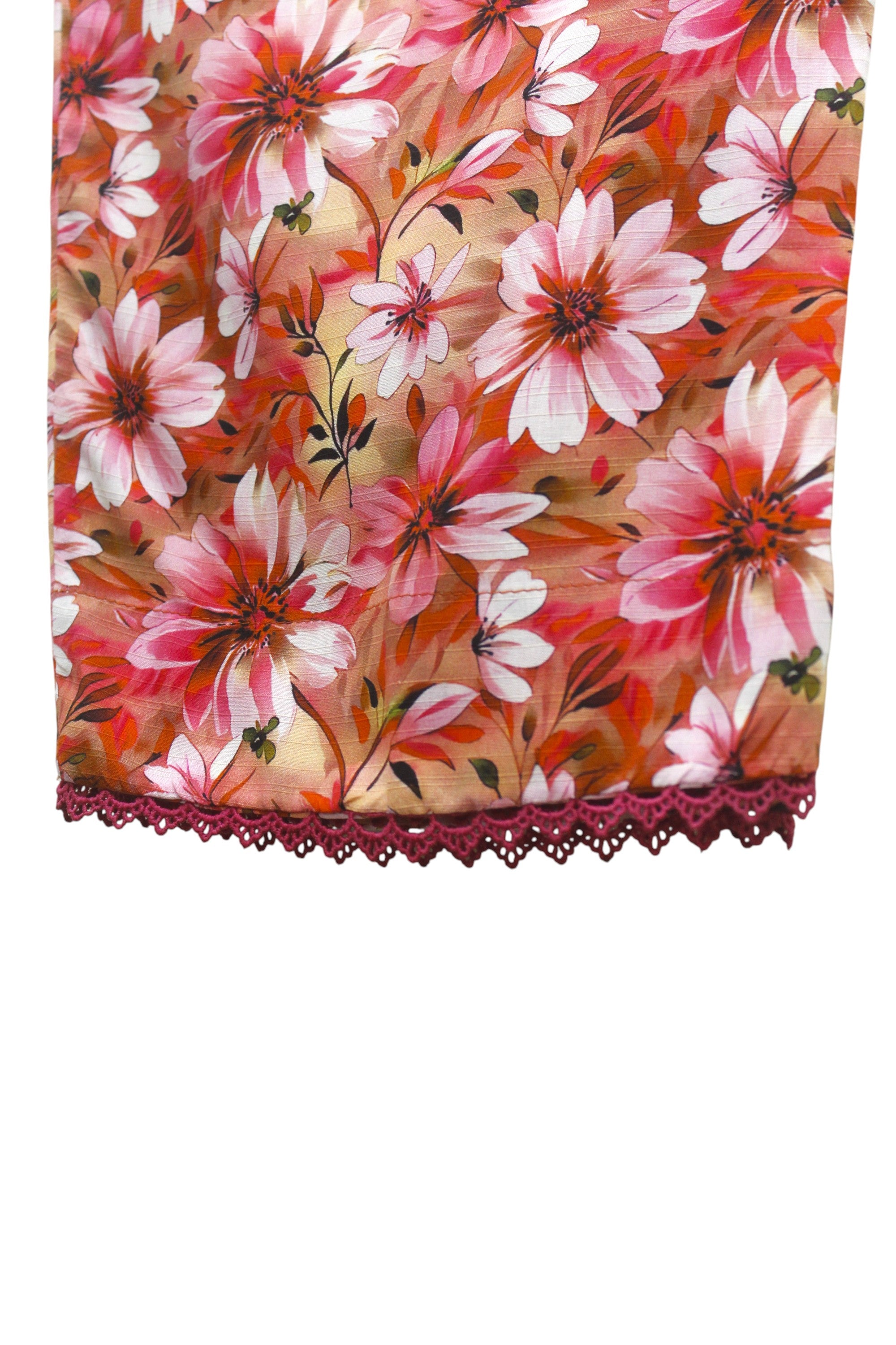 Beige Curtain Floral Printed Light Khaddar 2-Piece Suit with Lace Detailing