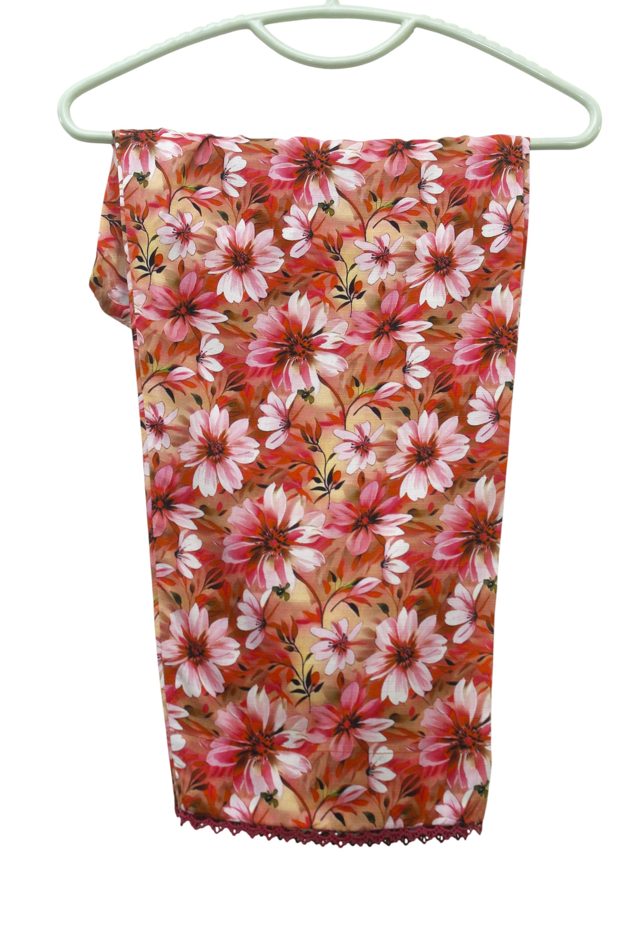 Beige Curtain Floral Printed Light Khaddar 2-Piece Suit with Lace Detailing