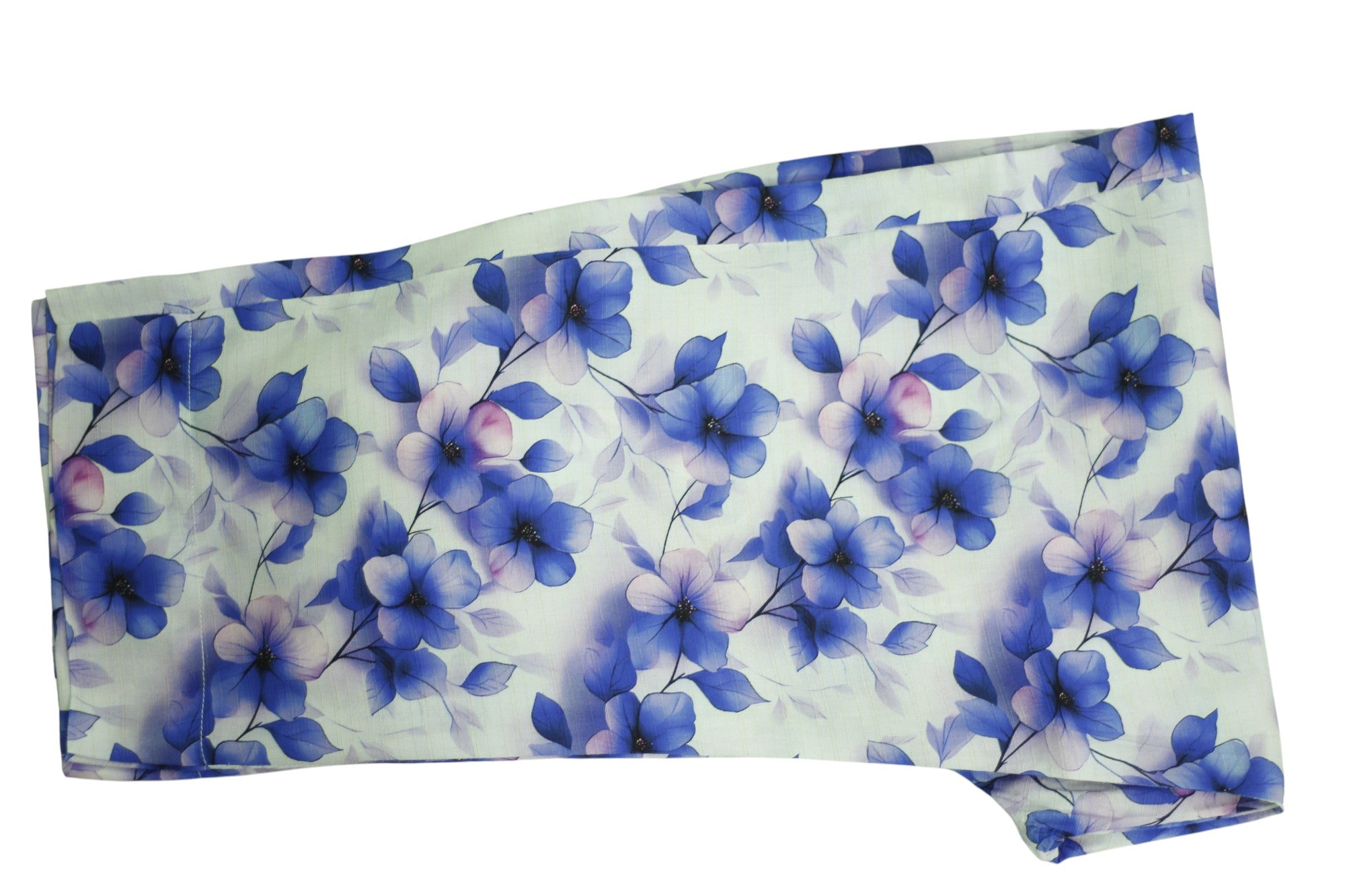 Creamy White 3-Piece Light Khaddar Suit with Blue Floral & Leaf Print and Lace