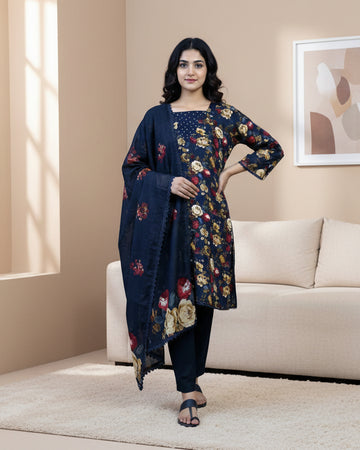 Chic Black Floral Light Khaddar 3 Piece Winter Suit 🖤